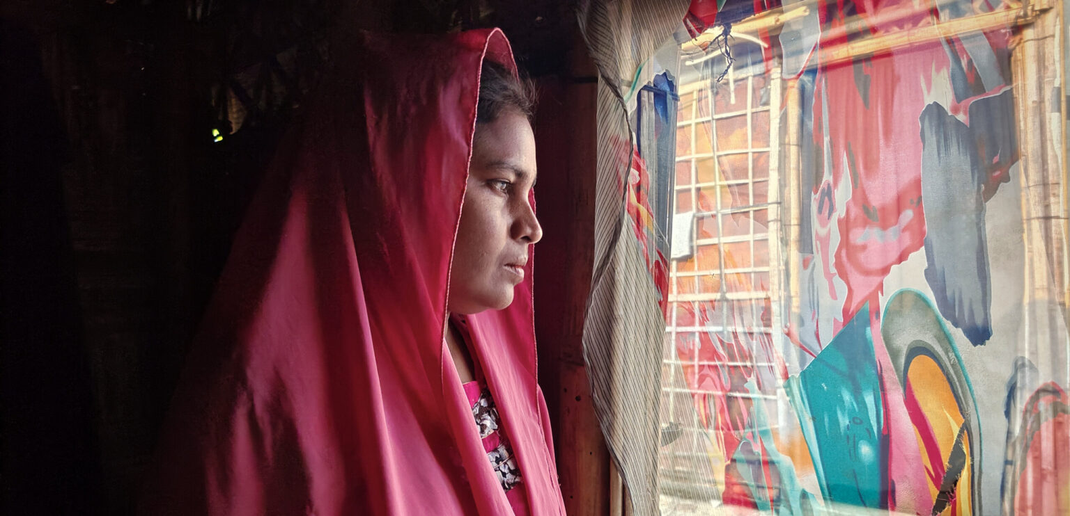 Rohingya refugee lives alone with her child after her husband abandoned them in Cox's Bazar, Bangladesh