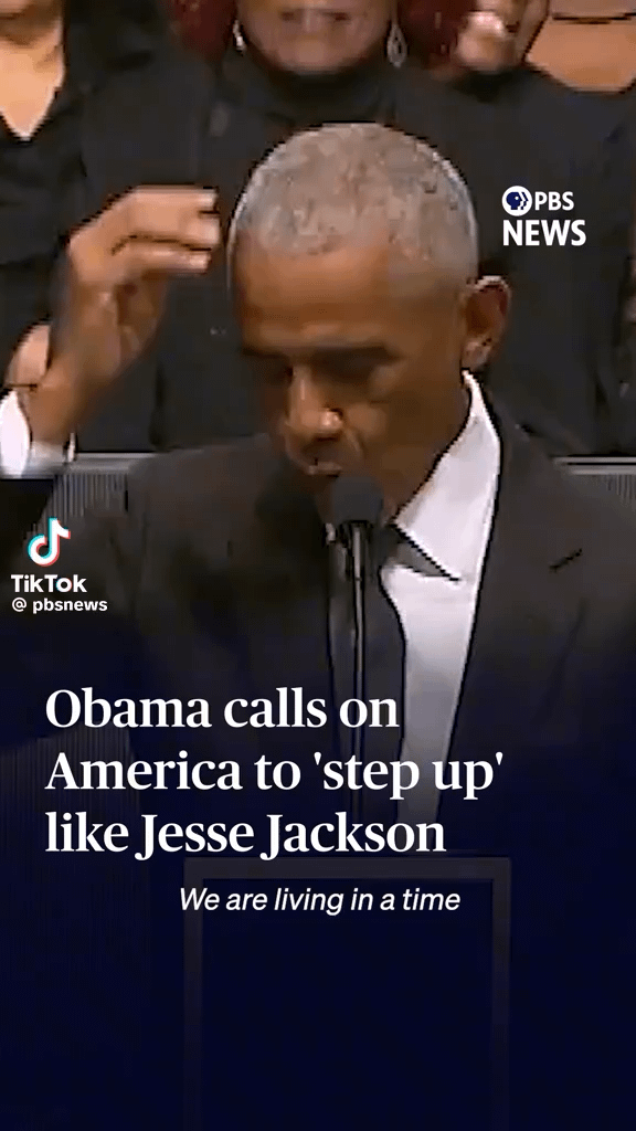 Former President Barack Obama called on Americans to "step up" like Rev. Jesse Jackson Sr. during a celebration of life honoring the late civil rights leader on Friday.