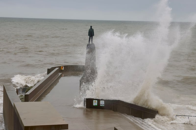 Waves around the statue of Roger Casement in Dún Laoghaire