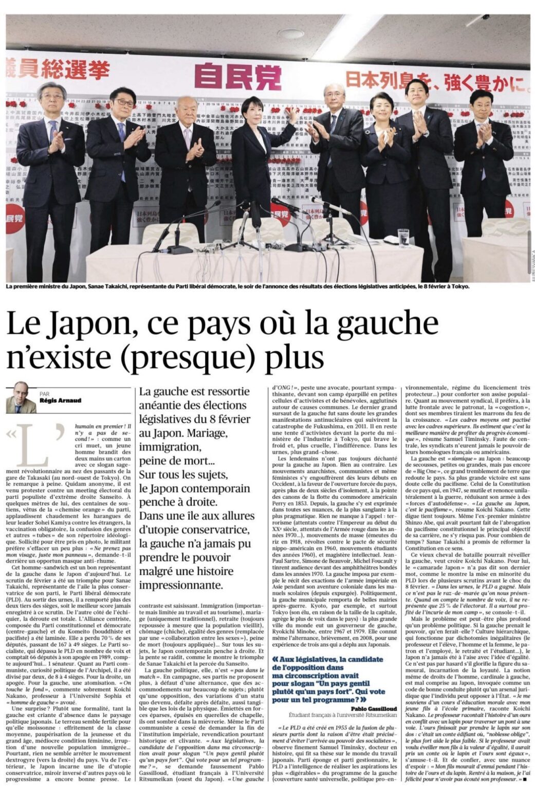 France's Figaro gives theories on why "the Left barely exists anymore in Japan"- 1. The LDP co-opted their most popular initiatives, 2. Labor unions cooperate with management, and 3. Japan's "hierarchical morality" (where the concept of human rights isn't really "understood").