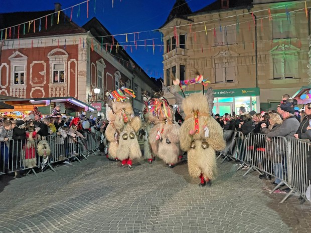 At Ptuj's Kurentovanje carnival, some 800 Kurents gather outside the town's medieval square a week before Ash Wednesday. (Photo by Norma Meyer)
