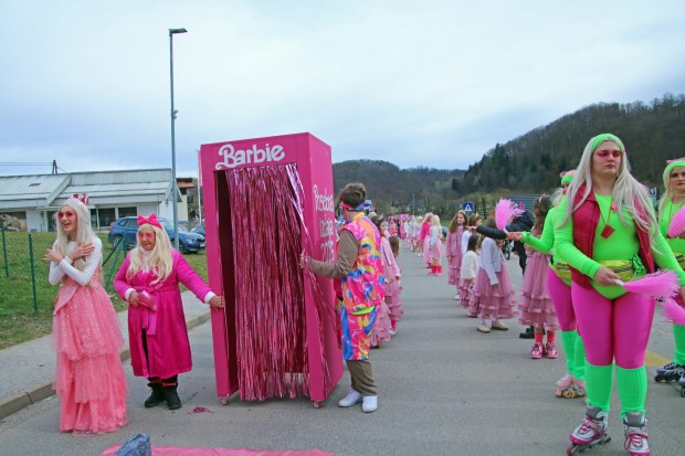 Live Barbie dolls prepare for their carnival debut in Cirkulane, Slovenia. (Photo by Norma Meyer)