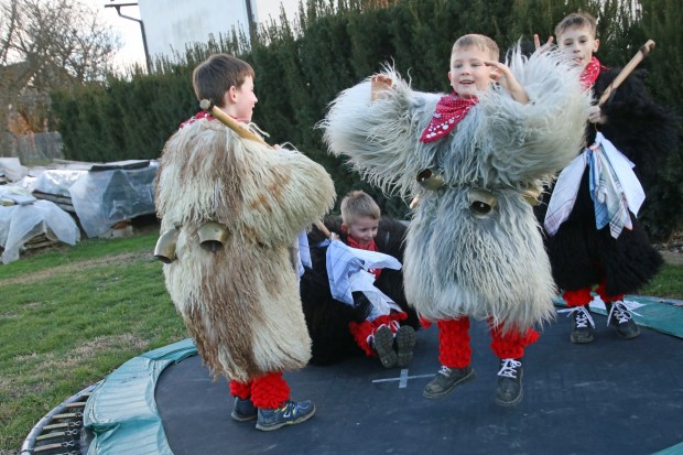 Young Kurents take time out from official duties in Spuhlja to jump on a backyard trampoline. (Photo by Norma Meyer)
