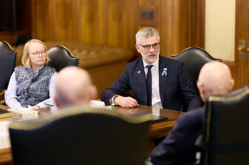 His Excellency Kristjan Prikk, Ambassador of Estonia to the United States, and his wife, Liis, visit with the First Presidency.