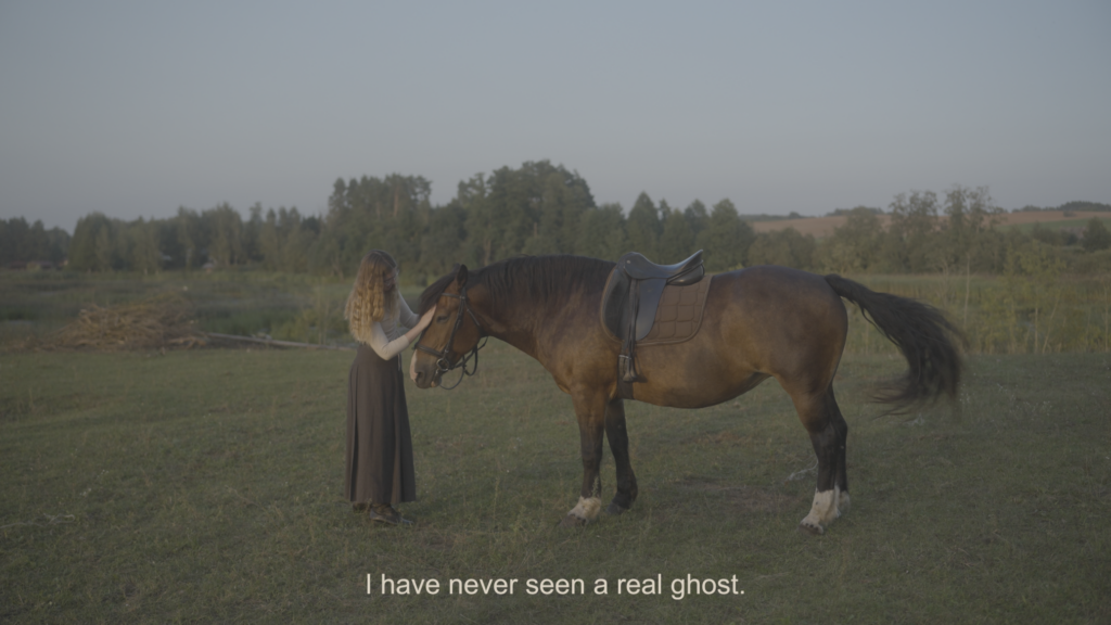 Ona Barbora Šlapšinskaitė, “Don’t get me wrong, this is not a simple possession”, video, 13'37 min, credits - camera operator: Alanas Gurinas; assistant: Matas Šatūnas; dubbing: Barbora Matonytė; soundtrack: Tata Frenkel. Exhibition photography Alanas Gurinas. Courtesy of the artist