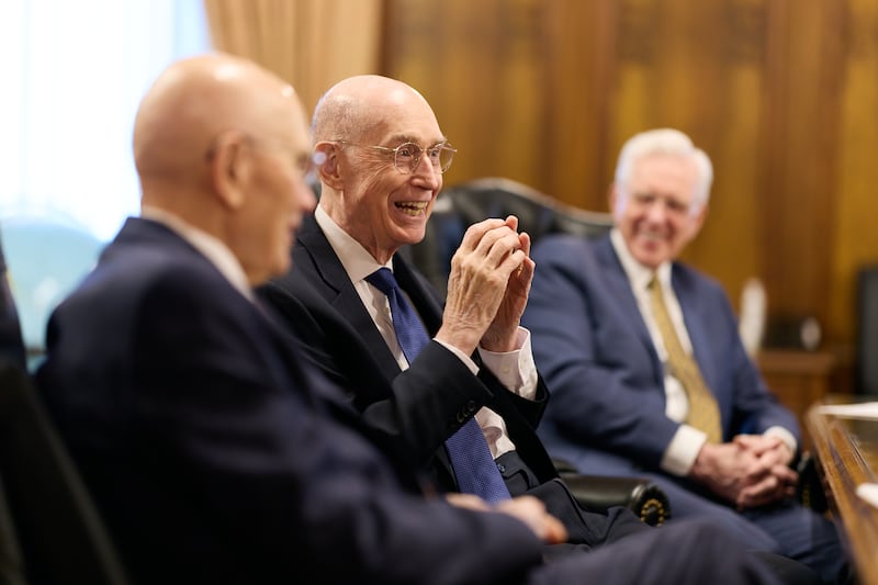 President Henry B. Eyring smiles during a visit with His Excellency Kristjan Prikk, Ambassador of Estonia to the United States.