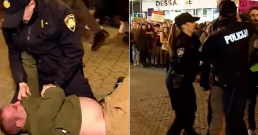 VIDEO Incident at the Night March: A man attacked a woman, the police overpowered him and chased him around the Square