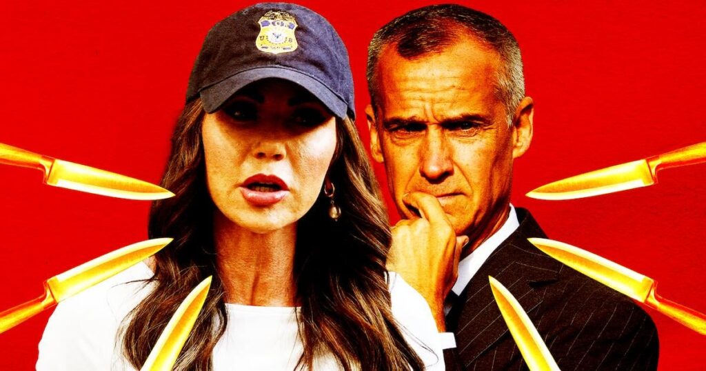 Knives Are Out for ICE Barbie and Her Lover: ‘They’re F***ed’ | A DHS source tells the Daily Beast that no Republican will be riding to Kristi Noem and Corey Lewandowski’s rescue.