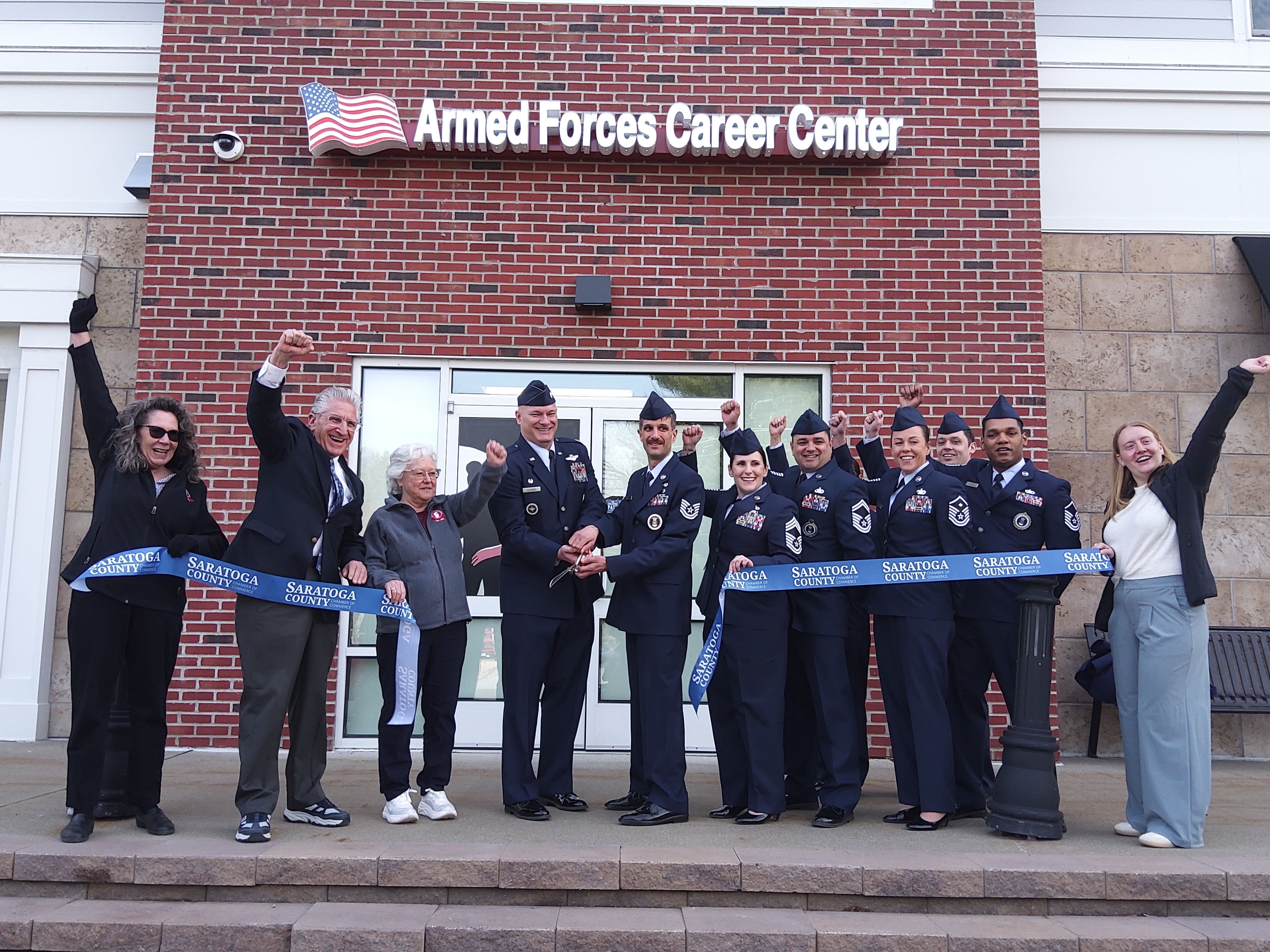 Cutting the ribbon for the US Air Force office inside the Armed Forces Career Center. (Melissa Schuman - MediaNews Group)