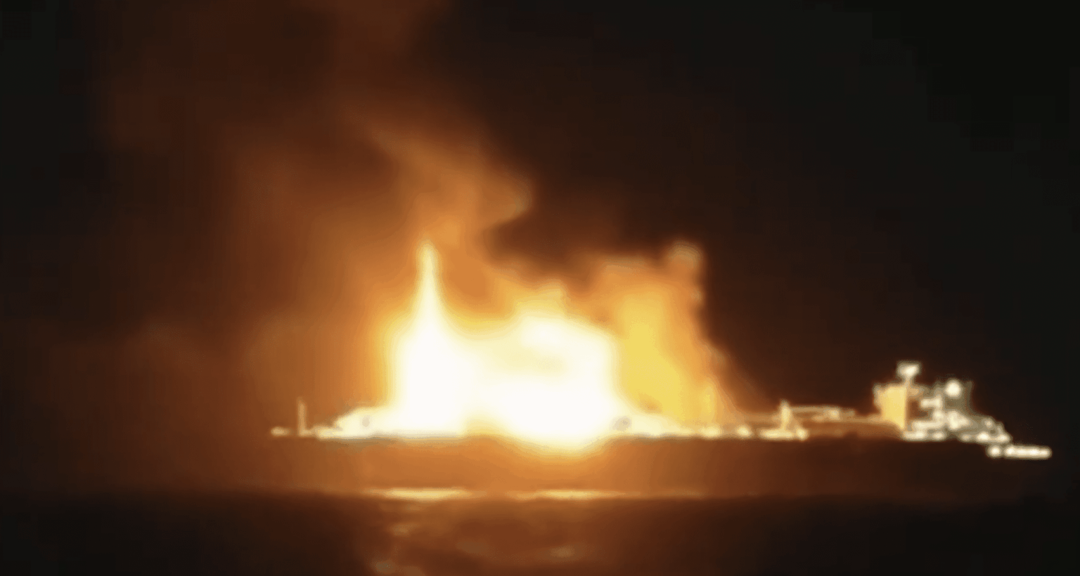 A screenshot of video alleged to show the fire onboard the sanctioned LNG carrier Arctic Metagaz