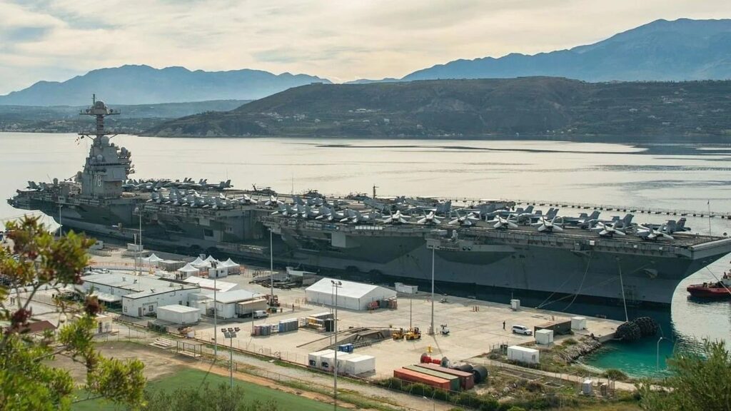 The aircraft carrier USS Gerald R. Ford arrived in Greece to undergo repairs after suffering a fire in the Red Sea