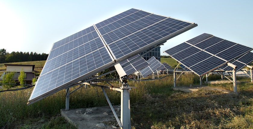photovoltaics in solar power station energy from natural. Close-up.