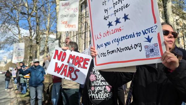 American protesters denounce Donald Trump’s policies at demonstration in Brussels