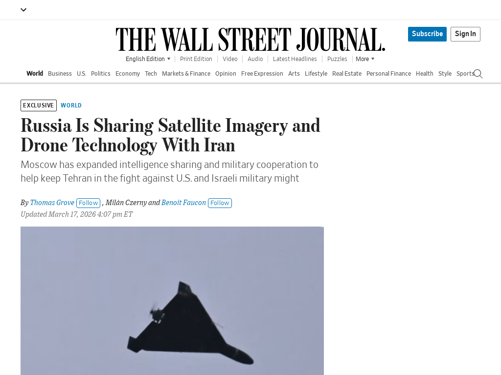 Russia Is Sharing Satellite Imagery and Drone Technology With Iran