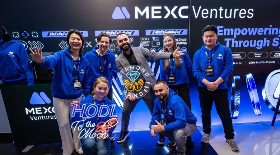 Vugar Usi Zade, the COO of MEXC in the center with the exchange’s team