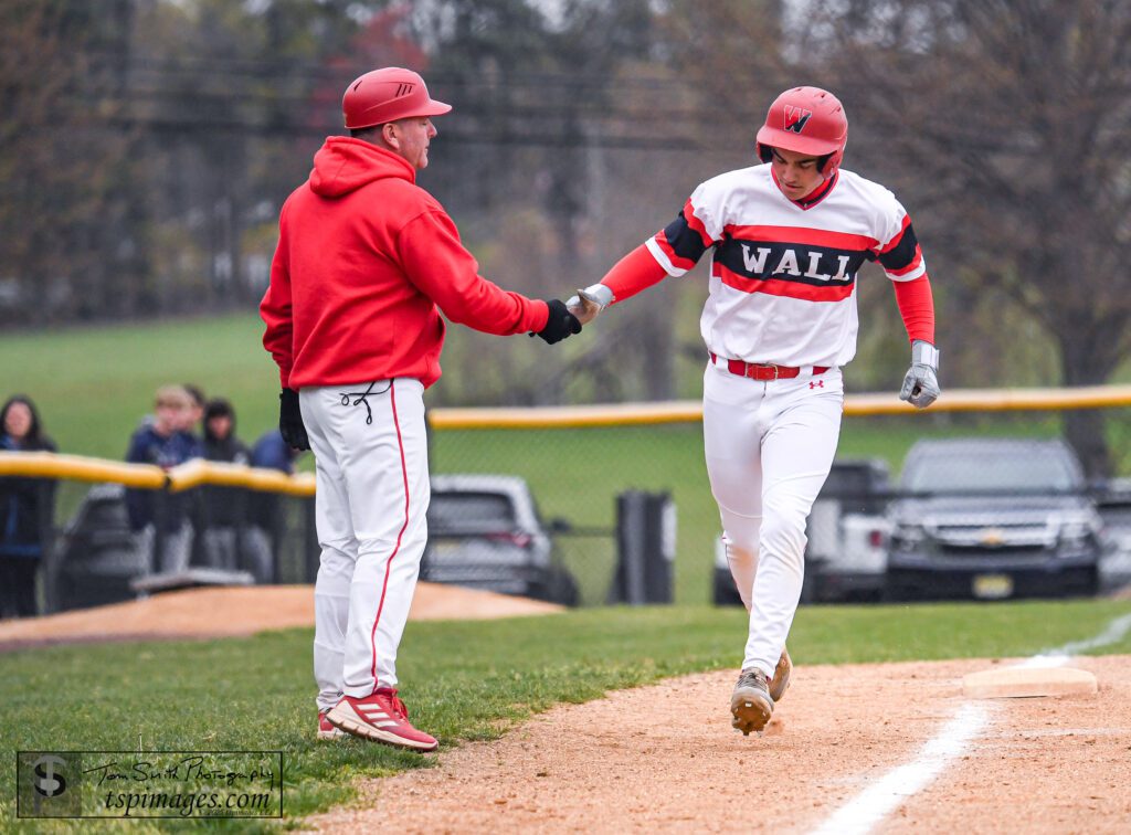 John Catanio gets congratulations from Wall head coach Jim Rochford after belting a home run vs. Southern during the 2025 regular season. (Photo: Tom Smith | tspsportsimages.com) - Wall John Catanio