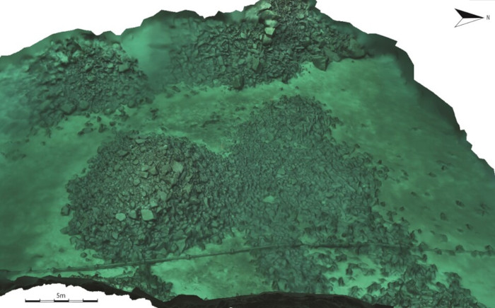 Photogrammetry/oblique photo of the rock structures that were discovered. 