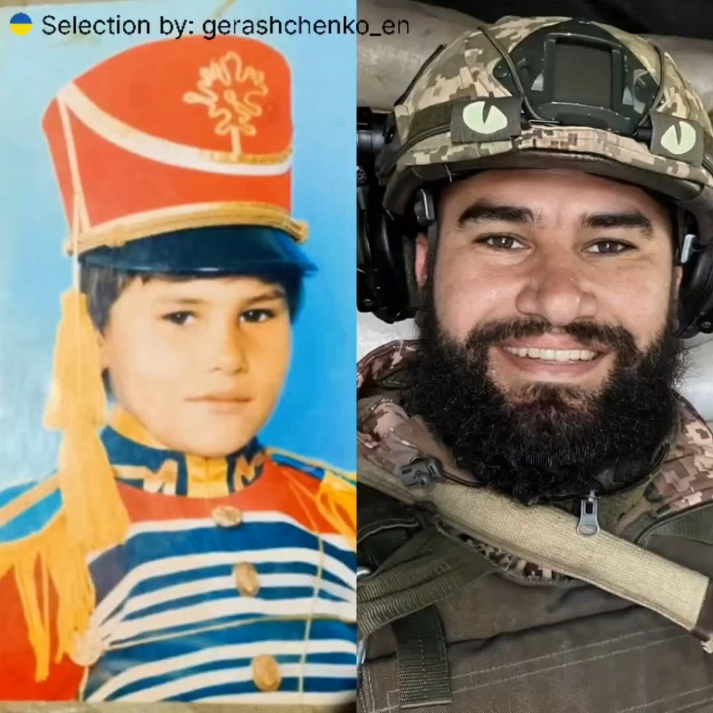 Ukrainian Defenders share their childhood photos and photos of themselves today.