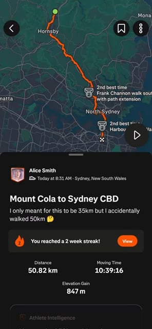 I just walked from Mount Cola to the CBD