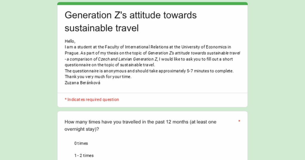 Are you a member of Gen Z and enjoy travelling? Please help with my thesis survey. Are you a member of Gen Z and enjoy travelling? Please help with my thesis survey.