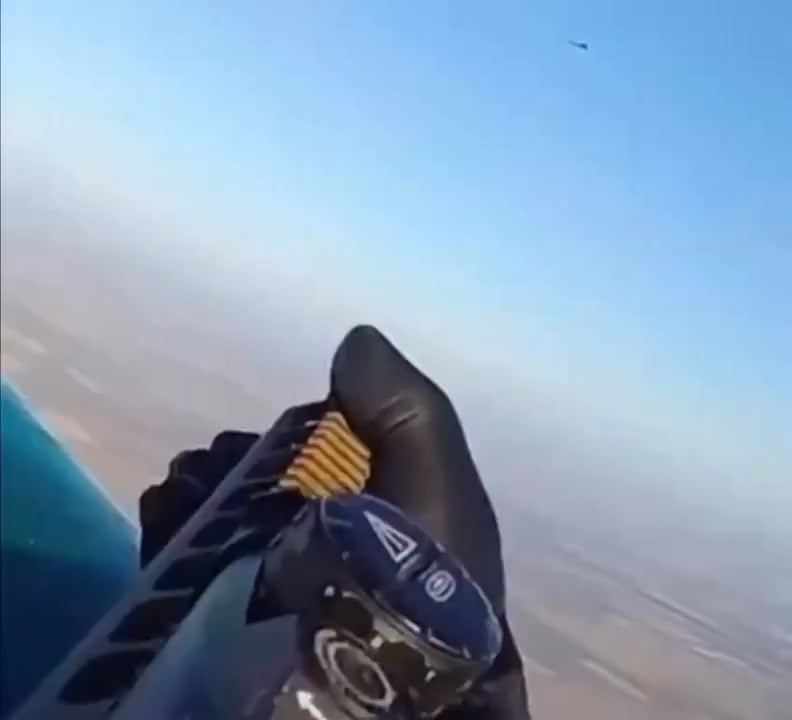 First-person footage of a Yak-52 gunner shooting down an Iranian/Russian Shahed UAV in the southern part of Ukraine.