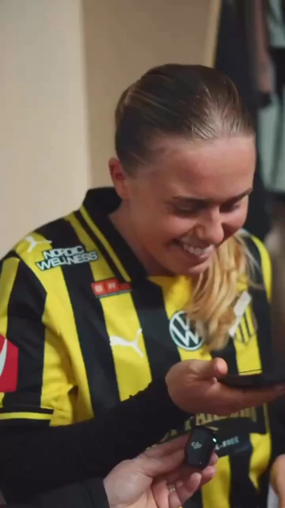 Nice little clip of the soccer player Pernille Sanvig and her teammates from BK Häcken in the situation where she gets a call and is told that she has been selected for the national team for the first time ever