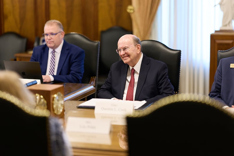 Elder Quentin L. Cook smiles during a visit with His Excellency Kristjan Prikk, ambassador of Estonia to the United States.