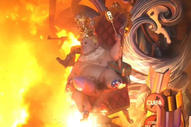 A ninot depicting Donald Trump is burned during the Fallas festival.