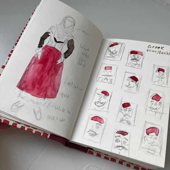 A sketchbook by the author from her drawing and painting tour of the Peloponnese.