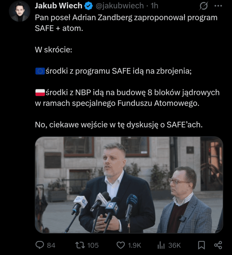 MP Adrian Zandberg proposed the SAFE + nuclear program.