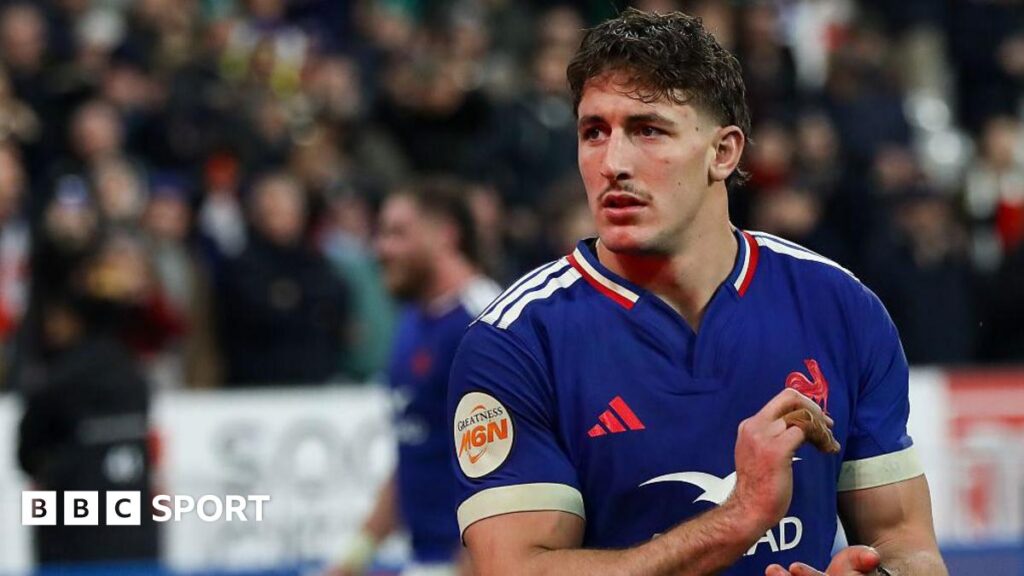 Oscar Jegou playing for France in the 2026 Six Nations