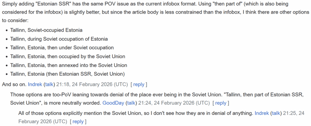 Russian propagandists denying that the Baltic states were illegally occupied by the Soviet Union, bludgeoning Talk page discussions to try to exhaust others to create a false consensus in their favour