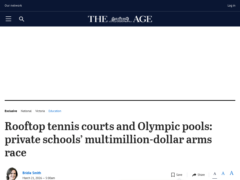 Rooftop tennis courts and Olympic pools: private schools’ multimillion-dollar arms race