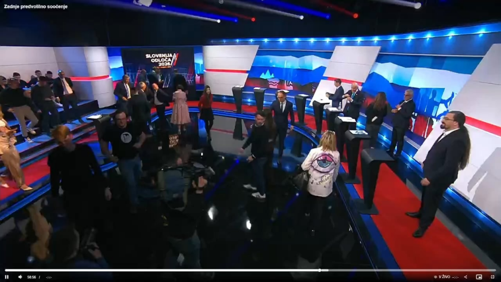 Prebilič during a break in the POP TV showdown - "Can I have some water?! Thanks! Ouu madona!"