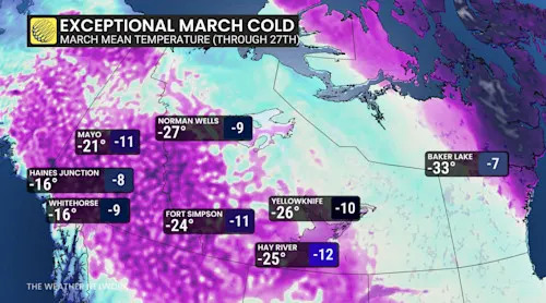 Exceptional Northern Canada cold in March 2026