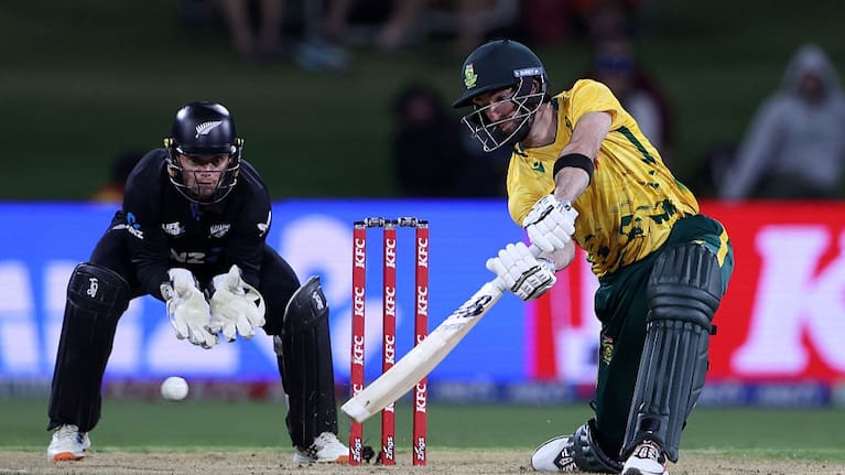Connor Esterhuizen of South Africa on debut during game one in the Men's T20 International series between New Zealand and South Africa at Bay Oval on March 15, 2026.