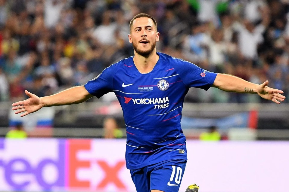 Eden Hazard celebrates scoring in the 2019 Europa League final