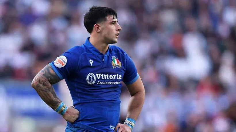 Italy centre Tommaso Menoncello looks on during the Six Nations game against England in 2025 