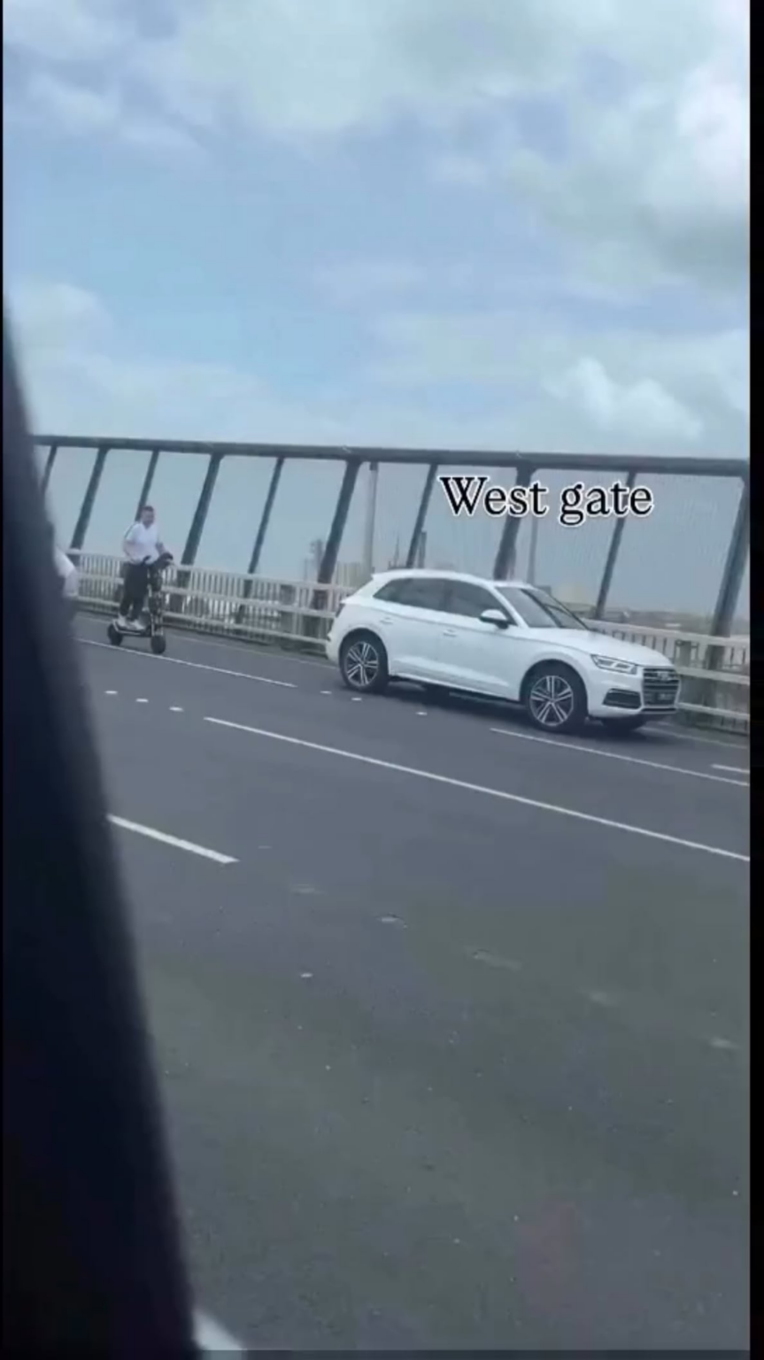 FYI. Did you know if he hits one single pebble, or rock, he's done for? Modified stage 3 battery scooter doing outrageous speeds on the wg.