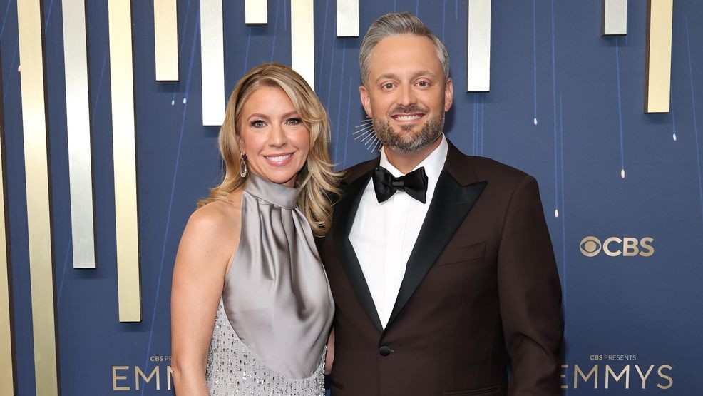 (L-R) Laura Blair and Nate Bargatze attend the 77th Primetime Emmy Awards at Peacock Theater on September 14, 2025 in Los Angeles, California. (Photo by Amy Sussman/Getty Images)