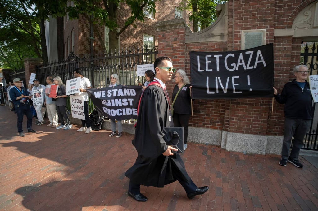 Pro-Palestinian demonstrators protest outside Harvard Yard during Harvard University’s class of 2024 graduation ceremony on May 23, 2024. Photo: AFP