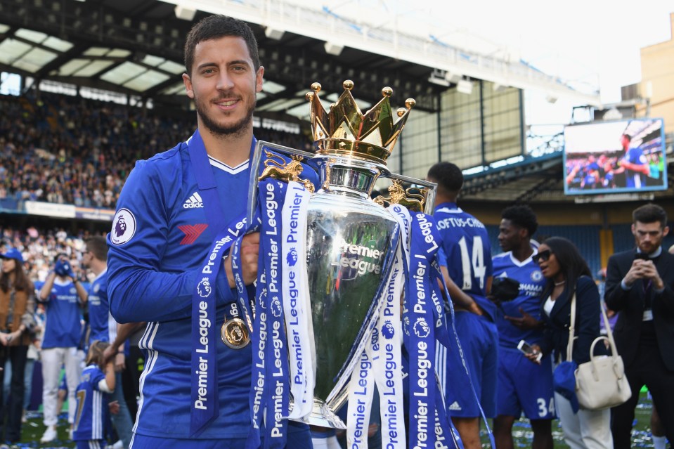 Eden Hazard with the Premier League trophy