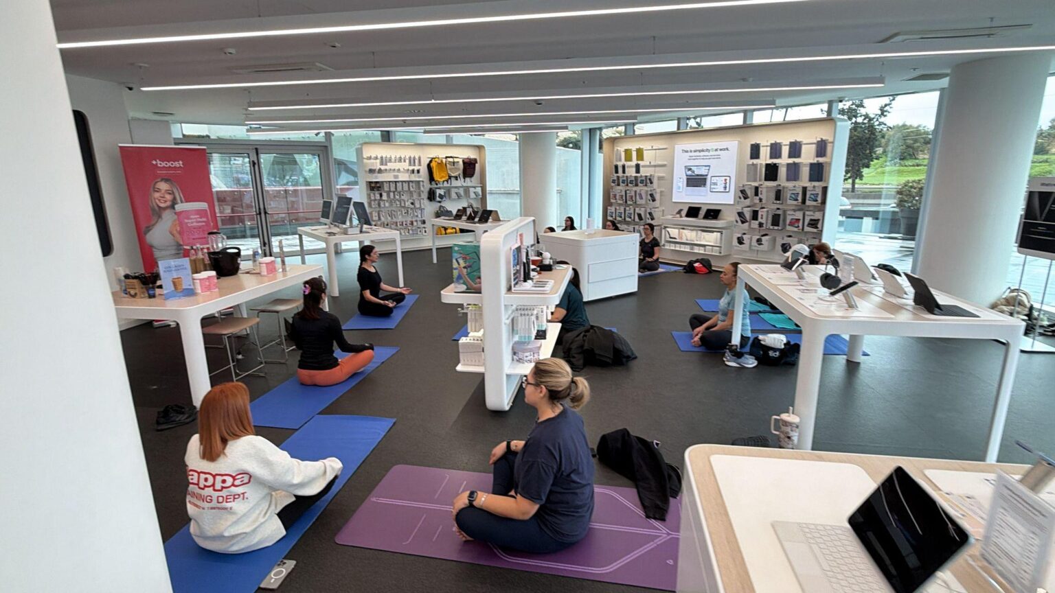 Just a casual Saturday morning yoga class... at the local Apple reseller in Malta.