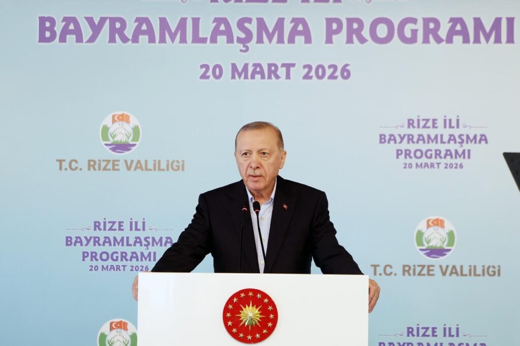 Turkish President Recep Tayyip Erdogan attends a Eid al-Fitr greeting program with citizens held at the Culture Park Golden Hall in Rize, Türkiye, March 20, 2026. (AA Photo)