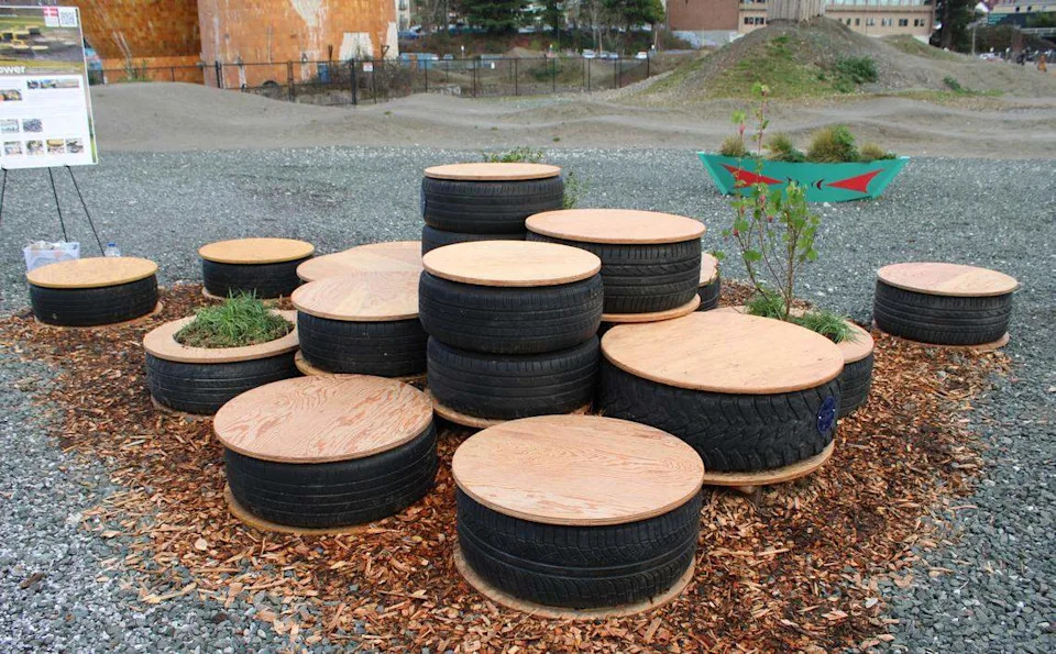 A tire stack seating area at the Bellingham Waterfront on March 20 is among projects by the 2026 WWU Denmark Design Cohort.