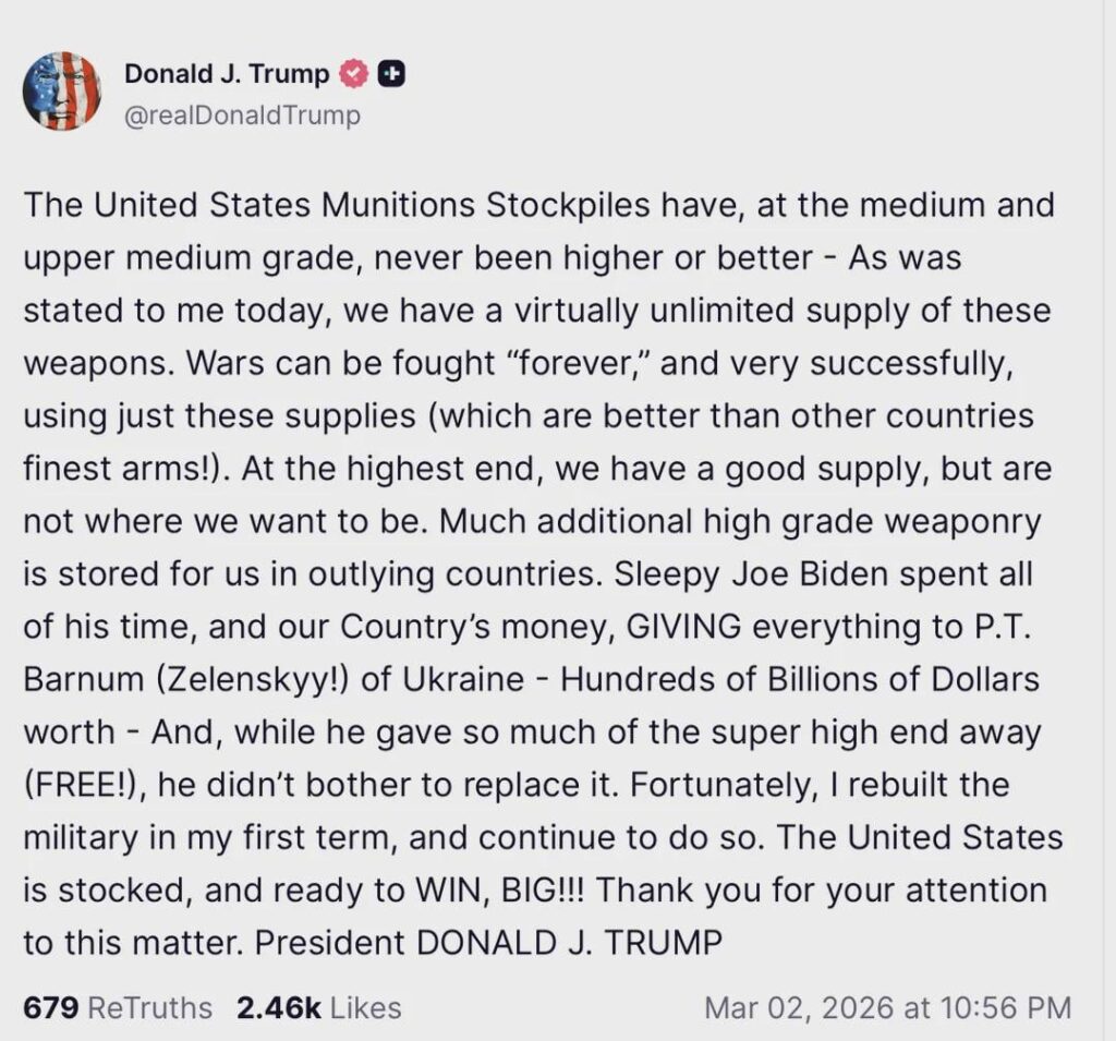 Trump blames Zelensky for US running out of High End Weapons