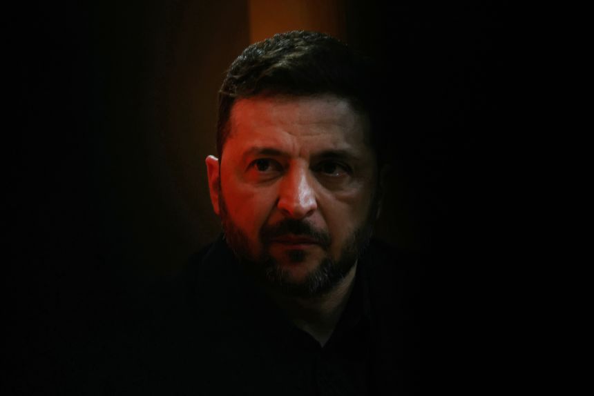 Ukrainian President Volodymyr Zelensky at a press conference in Paris