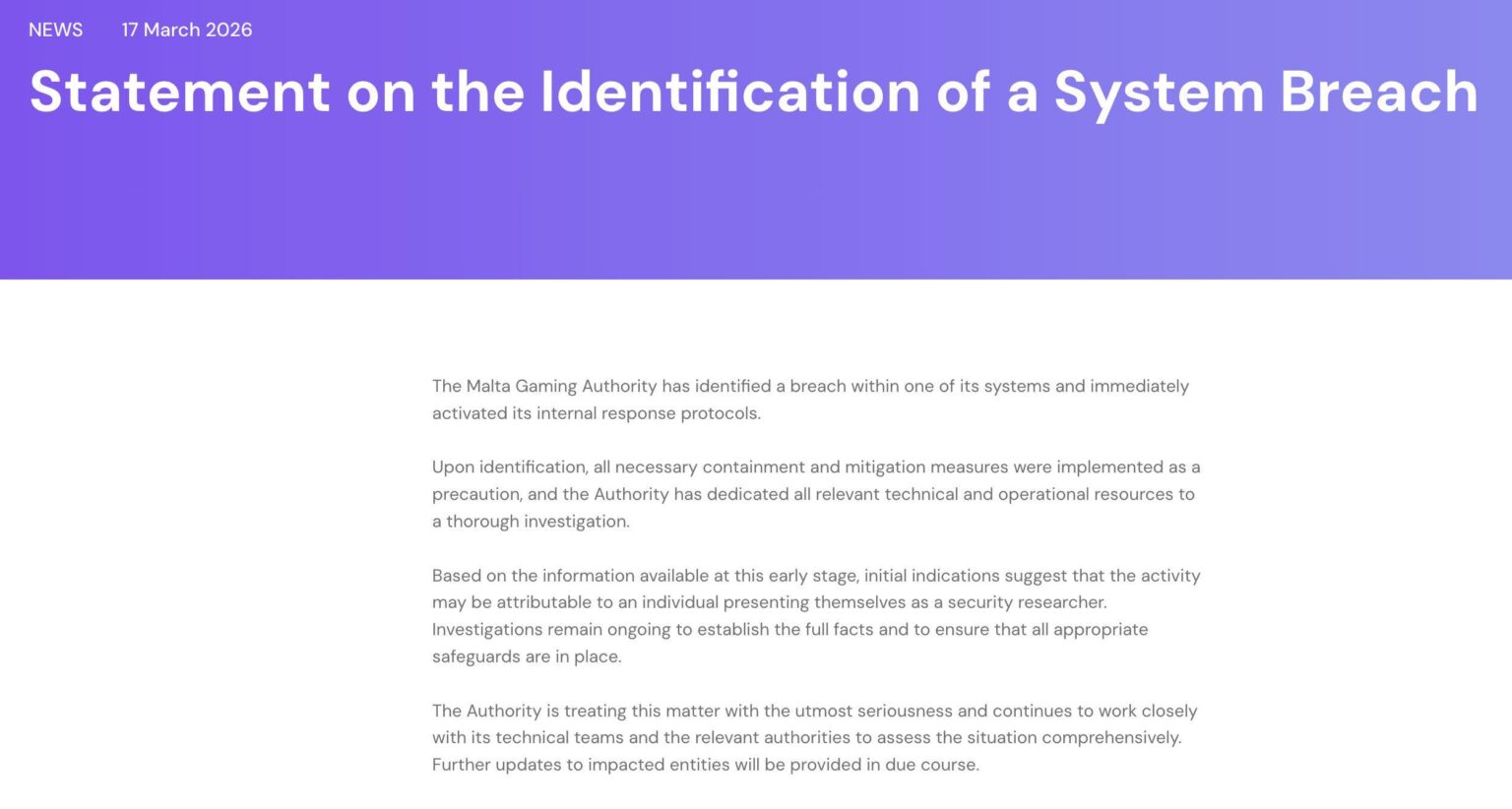 Malta gaming authority hacked and data about to get leaked