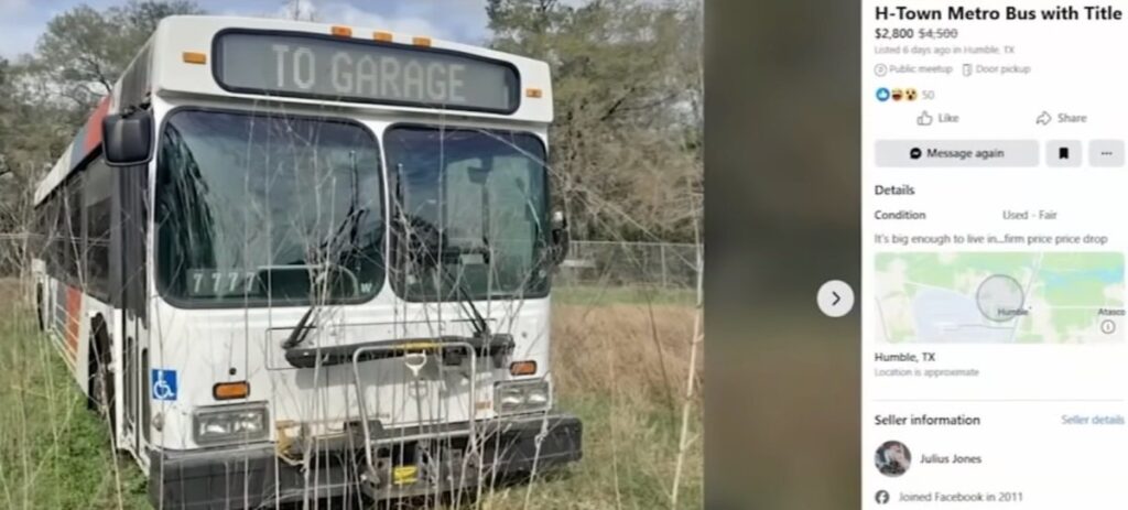 Houston city bus listed on Facebook Marketplace
