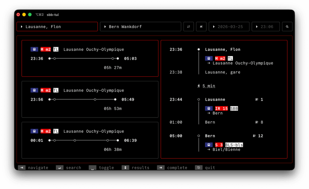 I built an SBB app for the terminal
